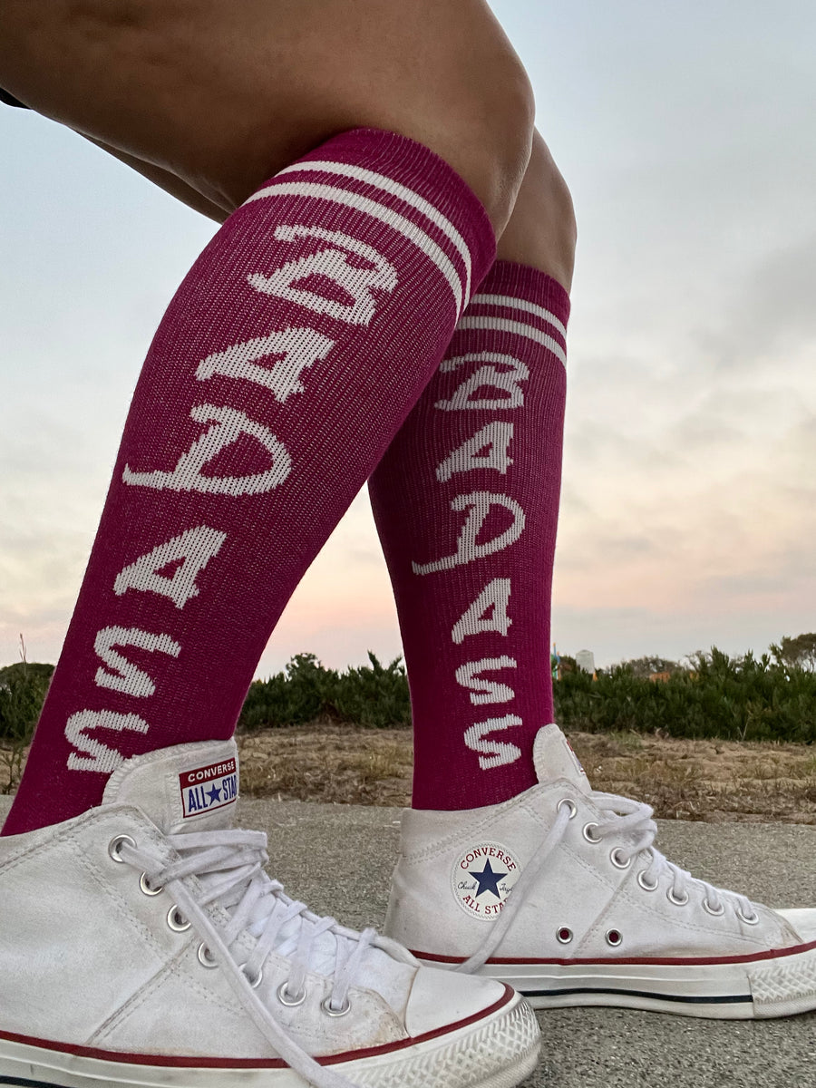 Badass Magenta Knee High Athletic Socks- The Sox Box