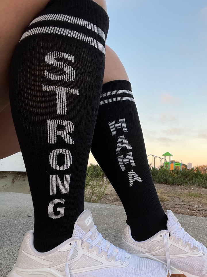 Strong Mama Women's Black Athletic Knee High Socks- The Sox Box