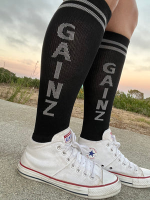Gainz Black Athletic Knee High Socks The Sox Box