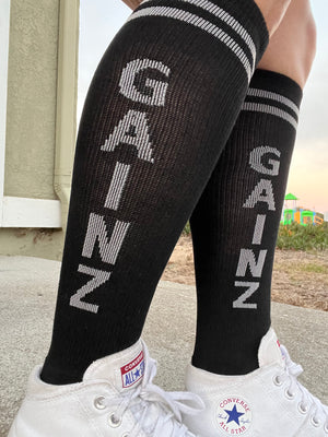 Gainz Black Athletic Knee High Socks- The Sox Box