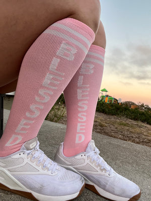 Pink and white nike socks hotsell