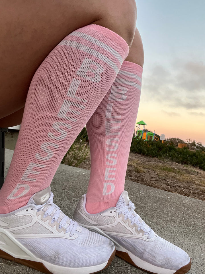 Blessed Pink Knee High Athletic Socks- The Sox Box