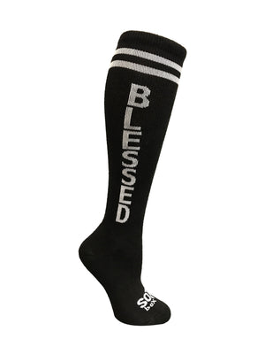 Blessed Black Knee High Athletic Socks- The Sox Box