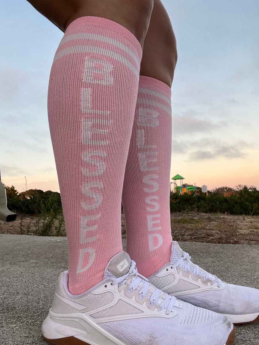 Blessed Pink Knee High Athletic Socks The Sox Box