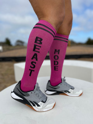 Beast Mode Magenta Athletic Knee High Socks- The Sox Box
