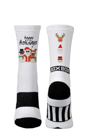 Happy Holidays Squad White Novelty Crew Socks- The Sox Box