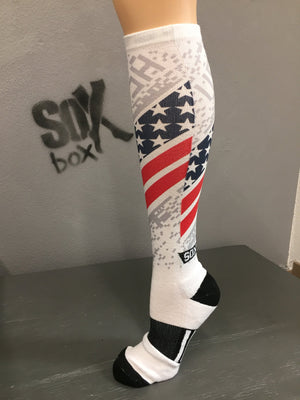 USA All The Way! White Novelty Knee High Socks- The Sox Box