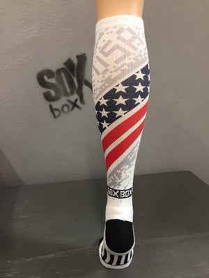 USA All The Way! White Novelty Knee High Socks- The Sox Box