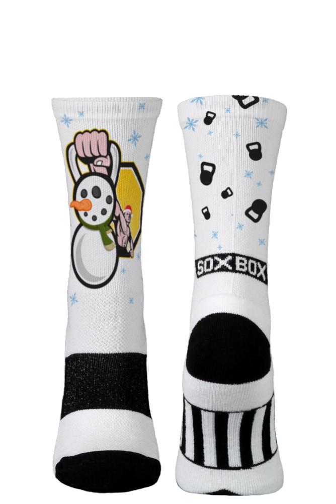 Snowman Strength White Novelty Crew Socks- The Sox Box