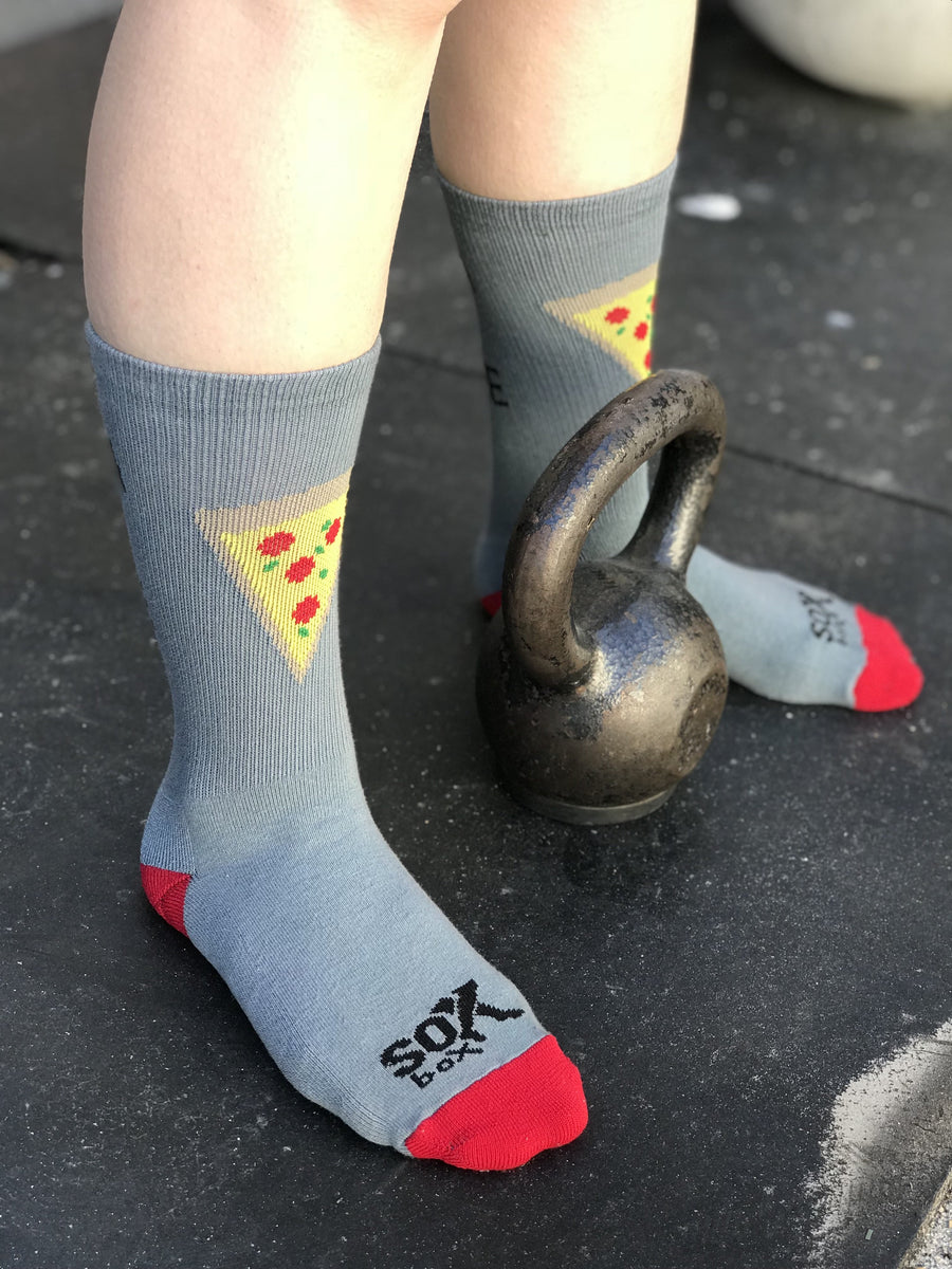 Pizza Grey Athletic Fun Crew Socks- The Sox Box