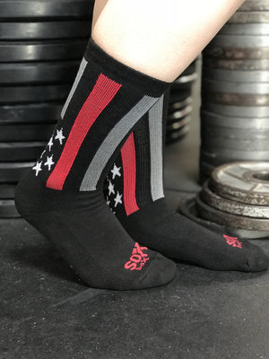 Firefighter Thin Red Line Black Athletic Crew Socks- The Sox Box