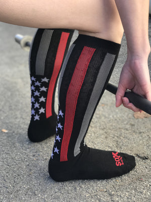 Firefighter Thin Red Line Black Athletic Knee High Socks- The Sox Box