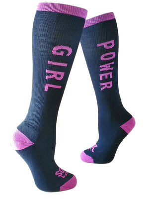 Girl Power Women's Black and Pink Athletic Crew Socks- The Sox Box