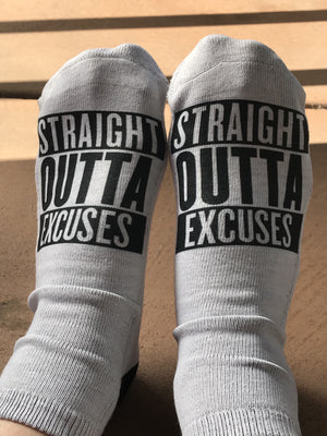 Straight Outta Excuses White Ankle Socks - The Sox Box