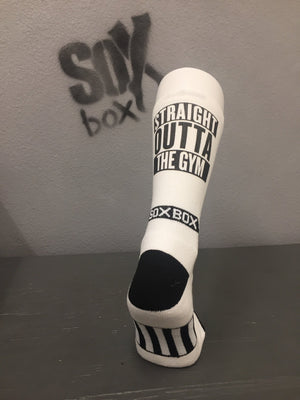 Straight Outta the Gym White Novelty Crew Socks- The Sox Box