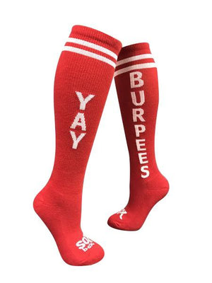 Yay Burpees Red Fun Knee High Sport Socks - The Sox Box