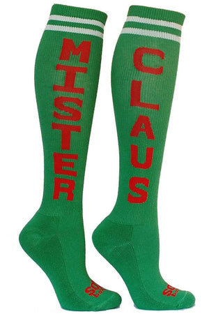 Mister Claus Men's Green Athletic Knee High Socks- The Sox Box