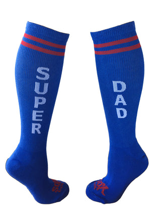 Super Dad Blue Athletic Knee High Socks- The Sox Box